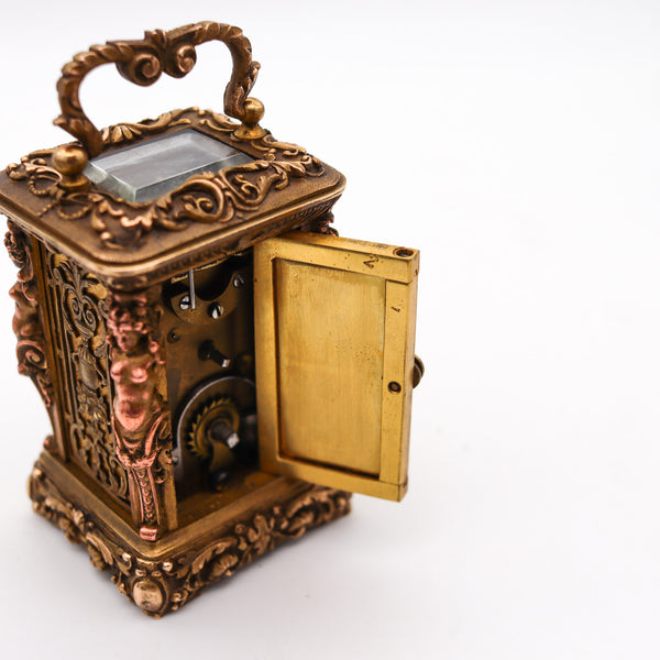 Charles Hour 1870 French Neo Classic Miniature Carriage Travel Clock In Gilt Ormolu