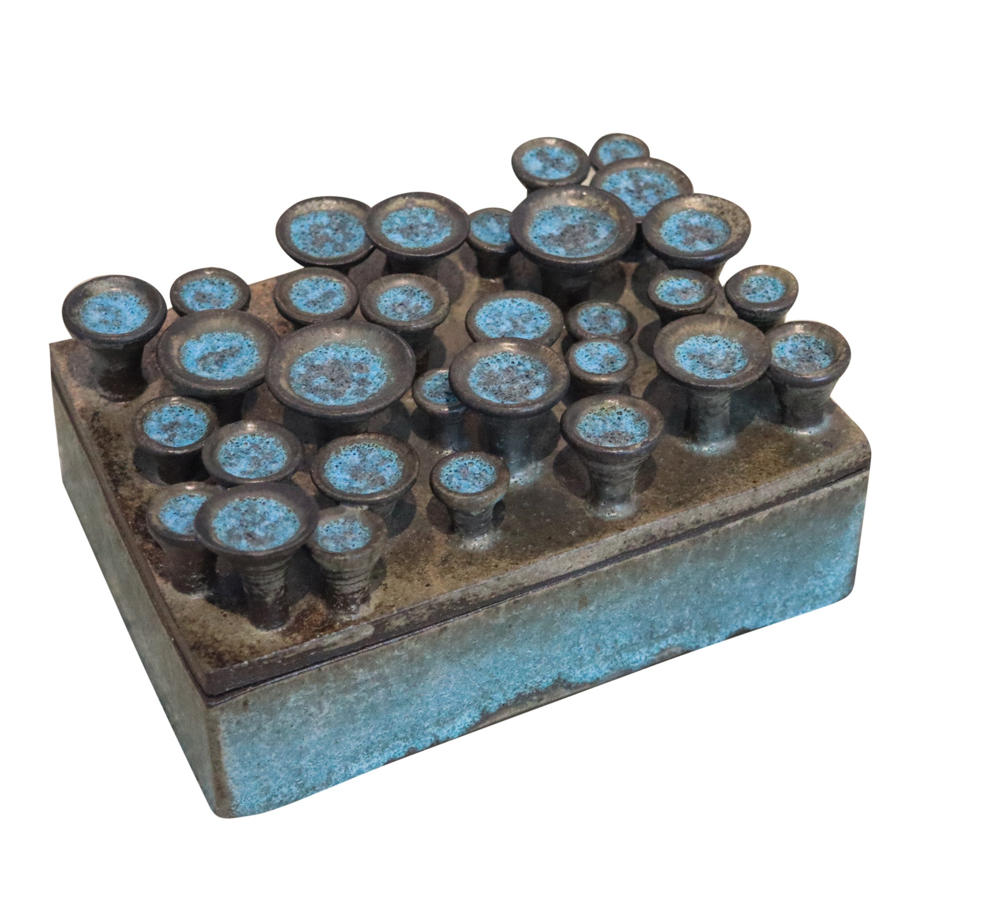 ANTOINETTE FARAGALLAH Decorative Sculptural Large Turquoise Pottery Lidded Box