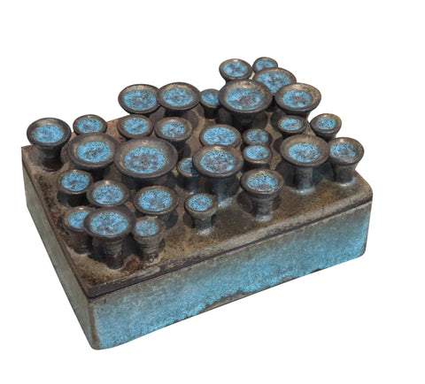 ANTOINETTE FARAGALLAH Decorative Sculptural Large Turquoise Pottery Lidded Box
