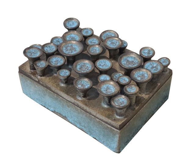 ANTOINETTE FARAGALLAH Decorative Sculptural Large Turquoise Pottery Lidded Box