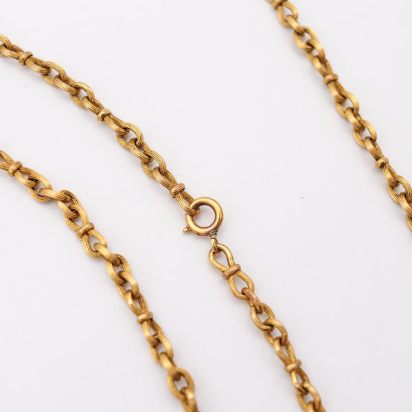 VICTORIAN 1900 Antique 29 Inches Twisted Lings Long Chain In 19Kt Yellow Gold