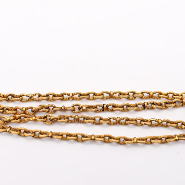 VICTORIAN 1900 Antique 29 Inches Twisted Lings Long Chain In 19Kt Yellow Gold