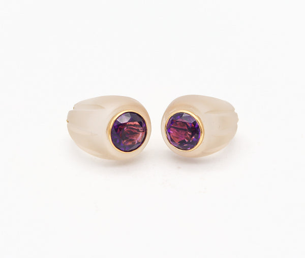 PETOCHI Rock Quartz Clips-On Earrings In 18Kt Yellow Gold With Round Amethysts
