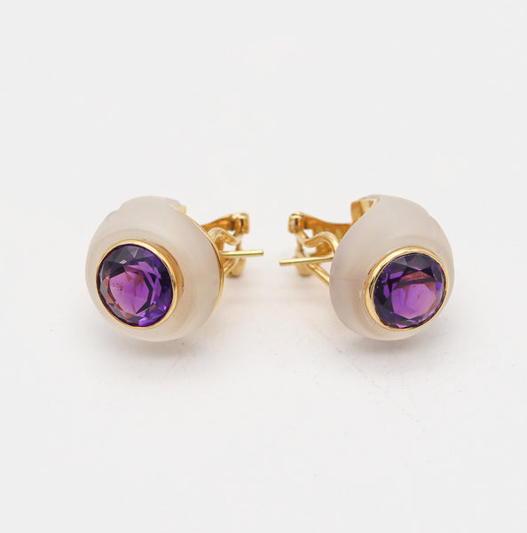 PETOCHI Rock Quartz Clips-On Earrings In 18Kt Yellow Gold With Round Amethysts