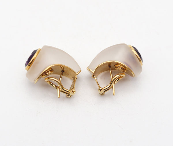 PETOCHI Rock Quartz Clips-On Earrings In 18Kt Yellow Gold With Round Amethysts