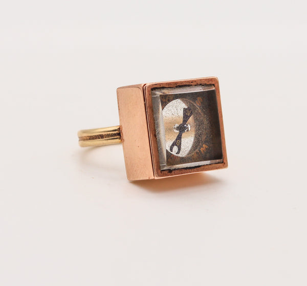 -Victorian 1890 Antique Square Ring With a Compass In 14Kt Rose Gold