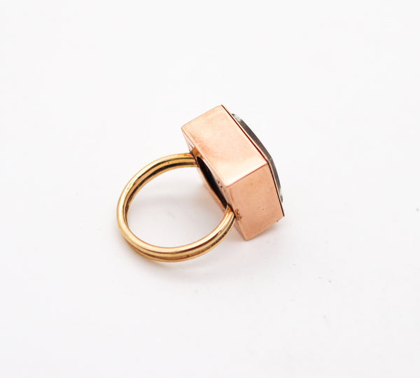 -Victorian 1890 Antique Square Ring With a Compass In 14Kt Rose Gold