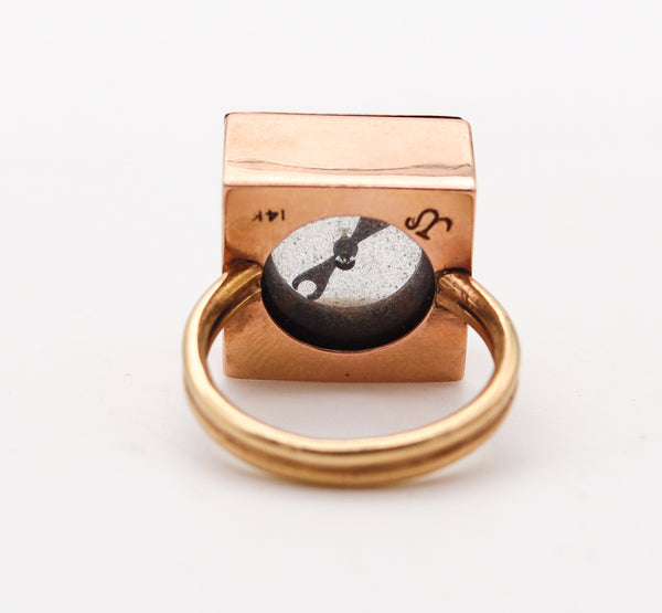 -Victorian 1890 Antique Square Ring With a Compass In 14Kt Rose Gold