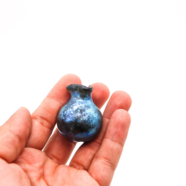 Loetz Austria 1900 Art Nouveau Miniature Cabinet Vase In Blue Iridescent Art Glass