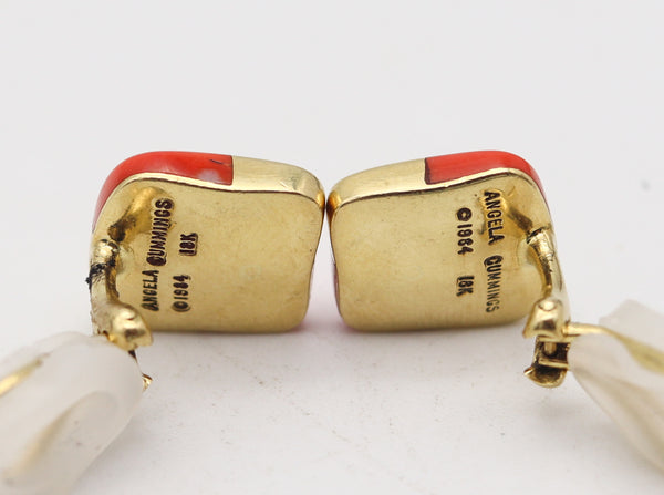 ANGELA CUMMINGS 1984 Modernist Clips On Earrings In 18Kt Gold With Corals