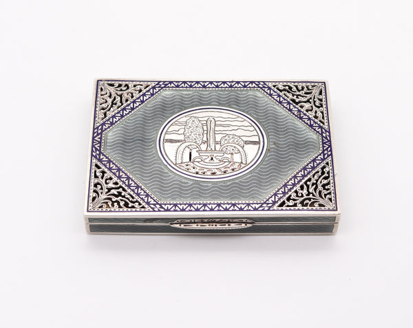 AUSTRIAN 1915 Art Deco Enameled Guilloche Vinaigrette Box In .935 Sterling Silver