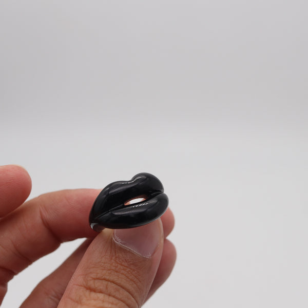 SOLANGE AZAGURY-PARTRIDGE Black Enamel Hot Lips Ring In .925 Sterling Silver