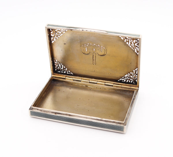 AUSTRIAN 1915 Art Deco Enameled Guilloche Vinaigrette Box In .935 Sterling Silver