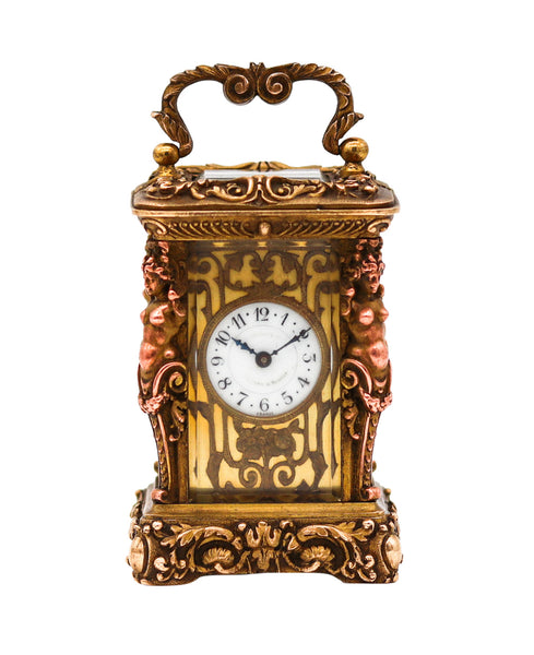 Charles Hour 1870 French Neo Classic Miniature Carriage Travel Clock In Gilt Ormolu