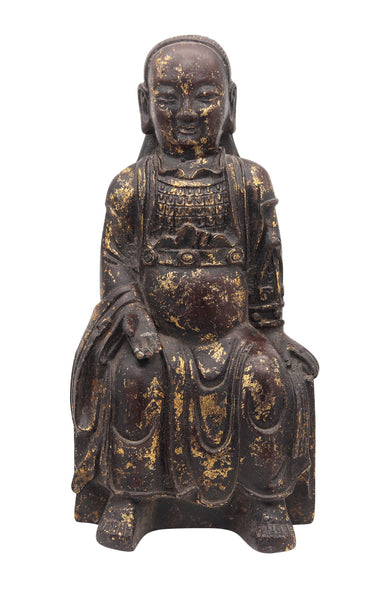 QING DYNASTY 1850 Sculptural Enthroned Mazu Quan-Yin In Solid Gilded Bronze