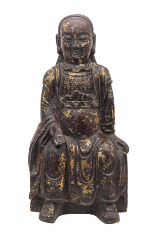 QING DYNASTY 1850 Sculptural Enthroned Mazu Quan-Yin In Solid Gilded Bronze
