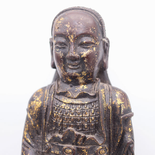 QING DYNASTY 1850 Sculptural Enthroned Mazu Quan-Yin In Solid Gilded Bronze