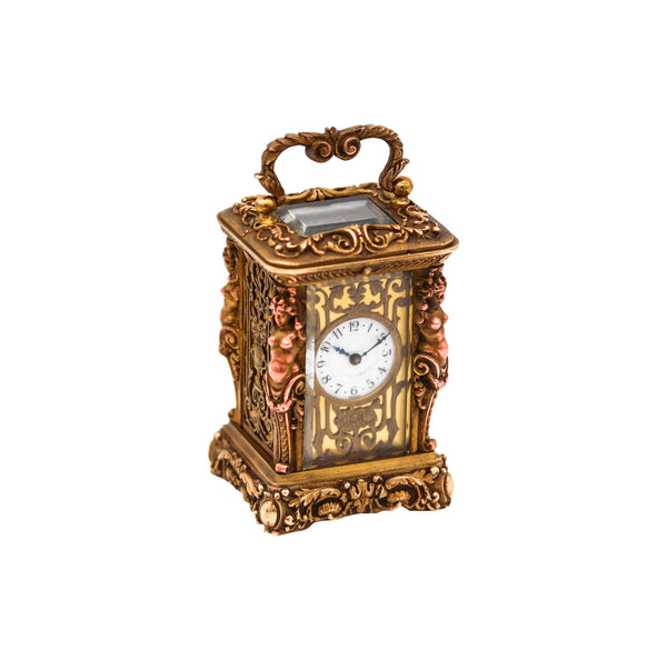 Charles Hour 1870 French Neo Classic Miniature Carriage Travel Clock In Gilt Ormolu