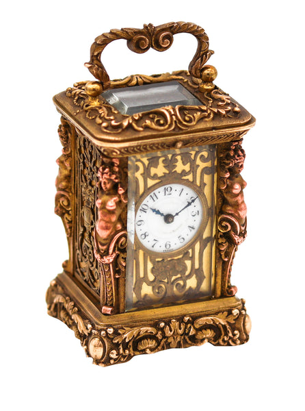 Charles Hour 1870 French Neo Classic Miniature Carriage Travel Clock In Gilt Ormolu