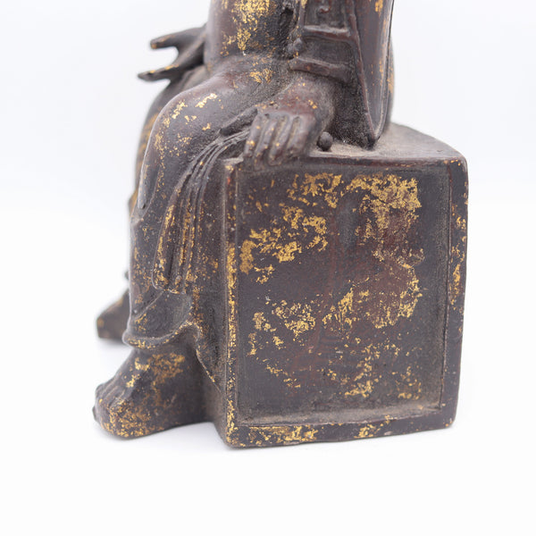 QING DYNASTY 1850 Sculptural Enthroned Mazu Quan-Yin In Solid Gilded Bronze