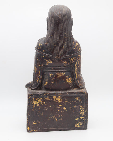 QING DYNASTY 1850 Sculptural Enthroned Mazu Quan-Yin In Solid Gilded Bronze