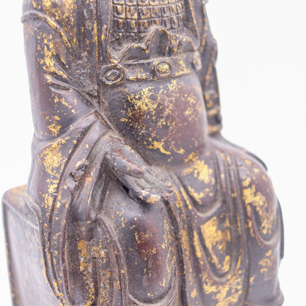 QING DYNASTY 1850 Sculptural Enthroned Mazu Quan-Yin In Solid Gilded Bronze