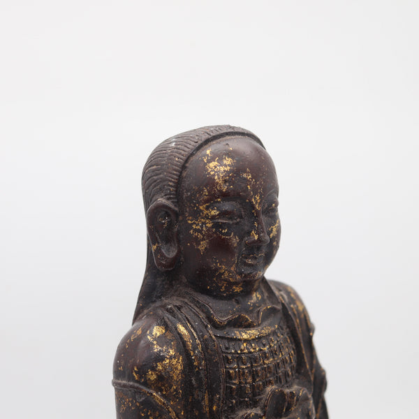 QING DYNASTY 1850 Sculptural Enthroned Mazu Quan-Yin In Solid Gilded Bronze