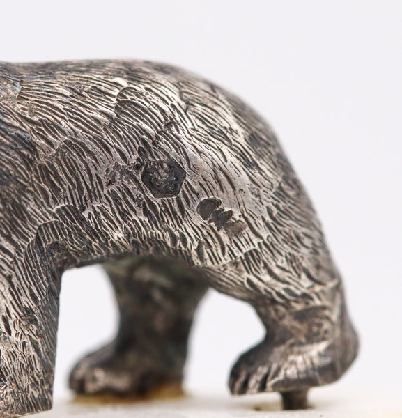 -Georg Adam Scheid 1910 Austria Desk Seal With Bear In .900 Sterling Silver And Marble