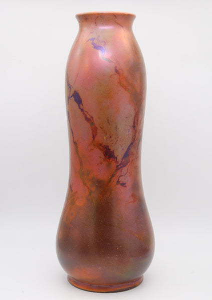FRENCH 1910 Art Nouveau Cabinet Baluster Vase In Copper Glazed Ceramic