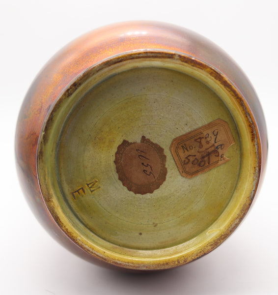 FRENCH 1910 Art Nouveau Cabinet Baluster Vase In Copper Glazed Ceramic