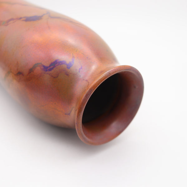 FRENCH 1910 Art Nouveau Cabinet Baluster Vase In Copper Glazed Ceramic