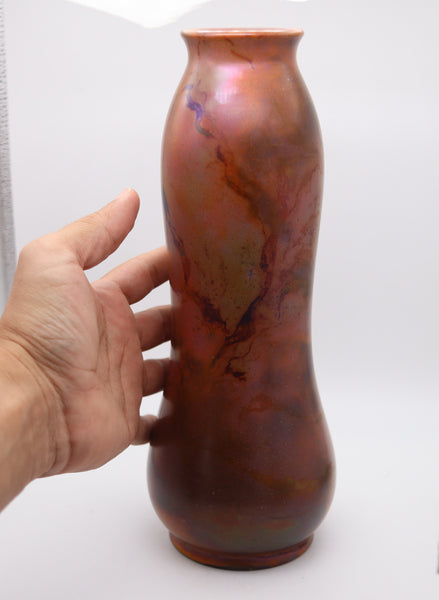 FRENCH 1910 Art Nouveau Cabinet Baluster Vase In Copper Glazed Ceramic