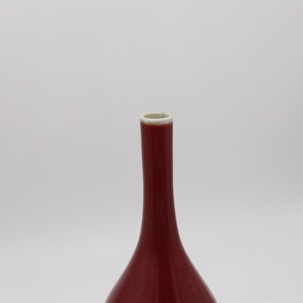 QING DYNASTY 19th Century Antique Chinese Porcelain Red Glazed Fluted Vase
