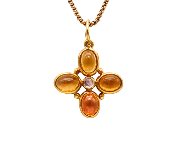 -Temple St Clair Pendant In 22Kt Yellow Gold With Oval Citrines and Moonstone