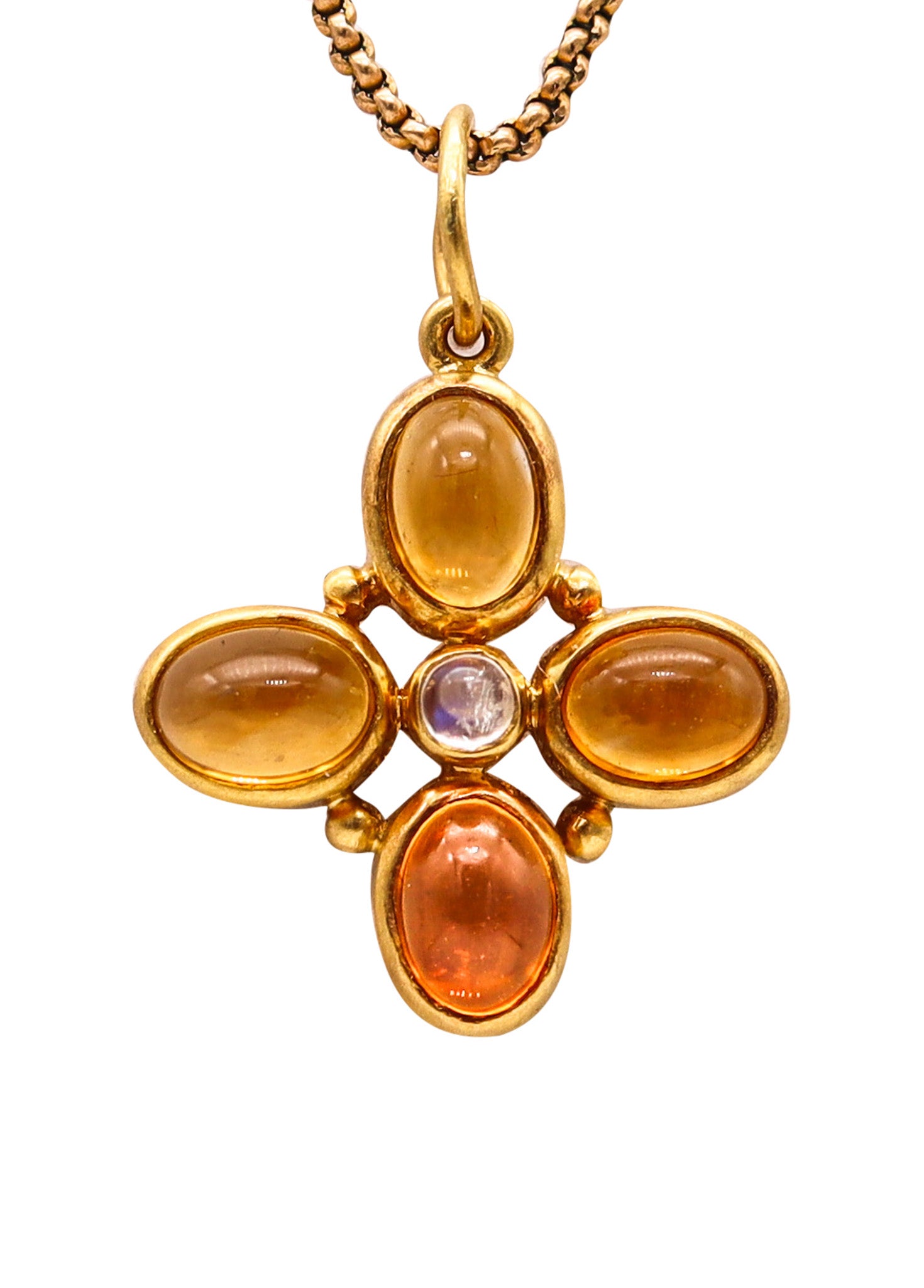 -Temple St Clair Pendant In 22Kt Yellow Gold With Oval Citrines and Moonstone