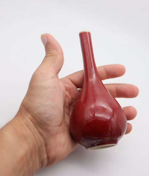 QING DYNASTY 19th Century Antique Chinese Porcelain Red Glazed Fluted Vase