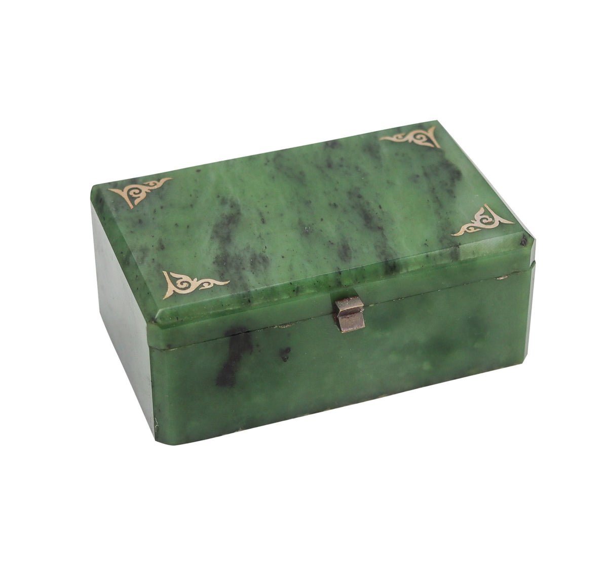 ART DECO 1920 European Rectangular Desk Box In Nephrite With Silver Ha ...