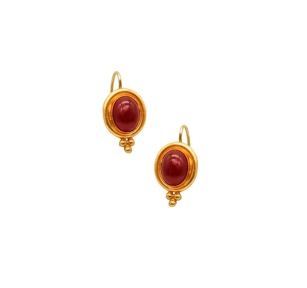 TEMPLE ST CLAIR French Dangle Earrings In 22Kt Yellow Gold With Oval Carnelians