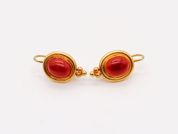 TEMPLE ST CLAIR French Dangle Earrings In 22Kt Yellow Gold With Oval Carnelians