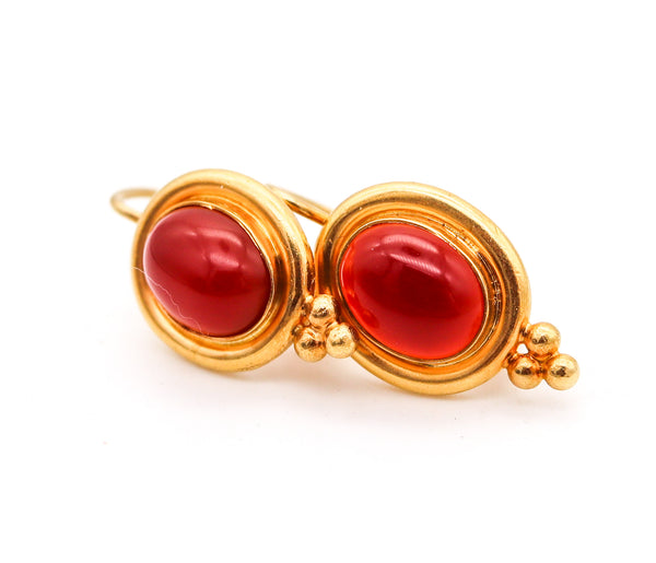 TEMPLE ST CLAIR French Dangle Earrings In 22Kt Yellow Gold With Oval Carnelians