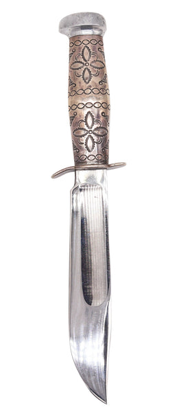 MARBLE'S Antique Ideal Hunting Knife Western Navajo .925 Sterling Silver Handle