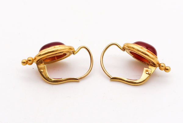 TEMPLE ST CLAIR French Dangle Earrings In 22Kt Yellow Gold With Oval Carnelians