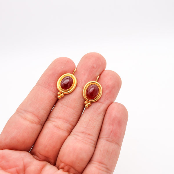 TEMPLE ST CLAIR French Dangle Earrings In 22Kt Yellow Gold With Oval Carnelians