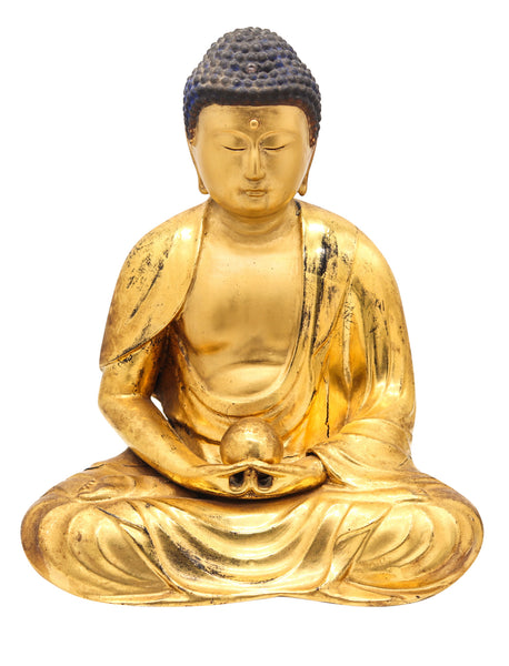 JAPAN Edo Period 1825 Seated Buddha Sculpture In Solid Gilded Carved Wood