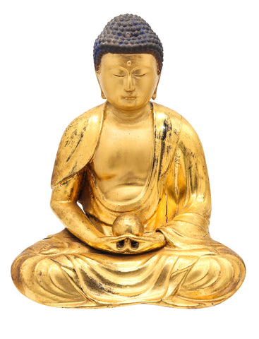 JAPAN Edo Period 1825 Seated Buddha Sculpture In Solid Gilded Carved Wood