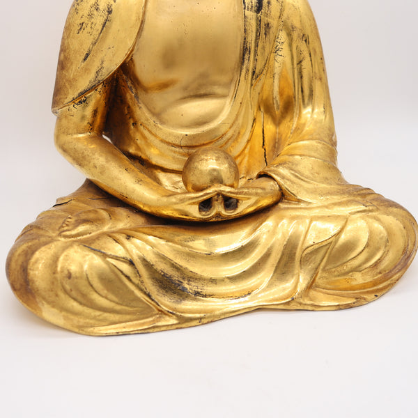 JAPAN Edo Period 1825 Seated Buddha Sculpture In Solid Gilded Carved Wood