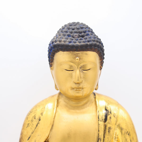 JAPAN Edo Period 1825 Seated Buddha Sculpture In Solid Gilded Carved Wood