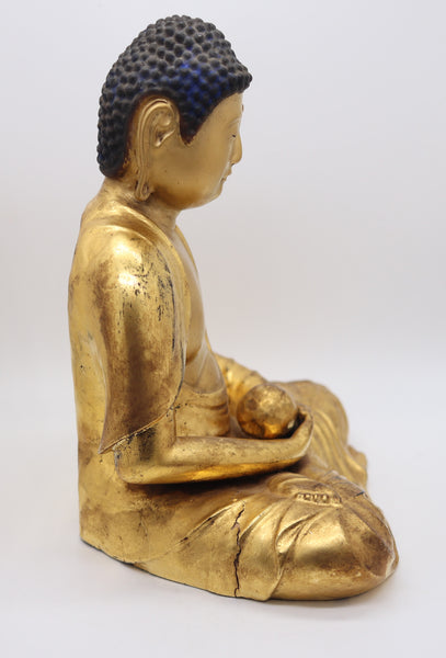 JAPAN Edo Period 1825 Seated Buddha Sculpture In Solid Gilded Carved Wood