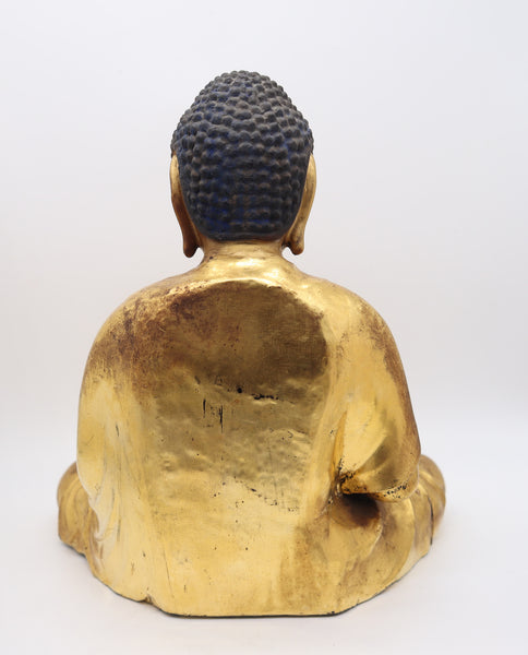 JAPAN Edo Period 1825 Seated Buddha Sculpture In Solid Gilded Carved Wood