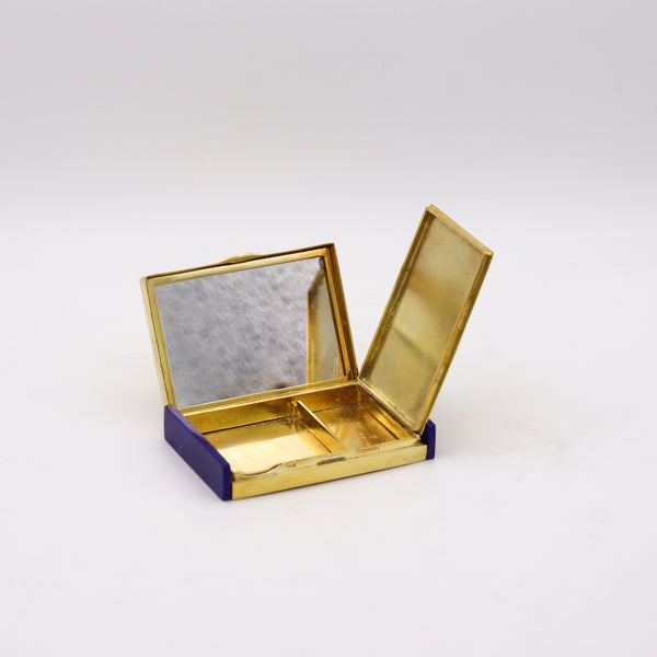 American 1935 Art Deco Box In 14Kt Gold And Gilt Sterling With Blue Lapis Lazuli